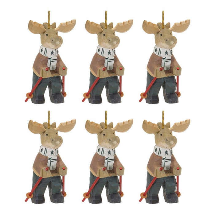 Melrose Int. Moose on Skis Ornament, Set of 6, Brown/Black/Tan
