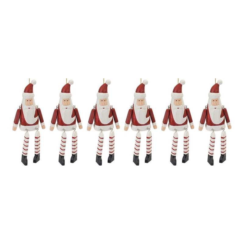 Melrose International Dangle Santa Ornament, Set of 6, Red/White