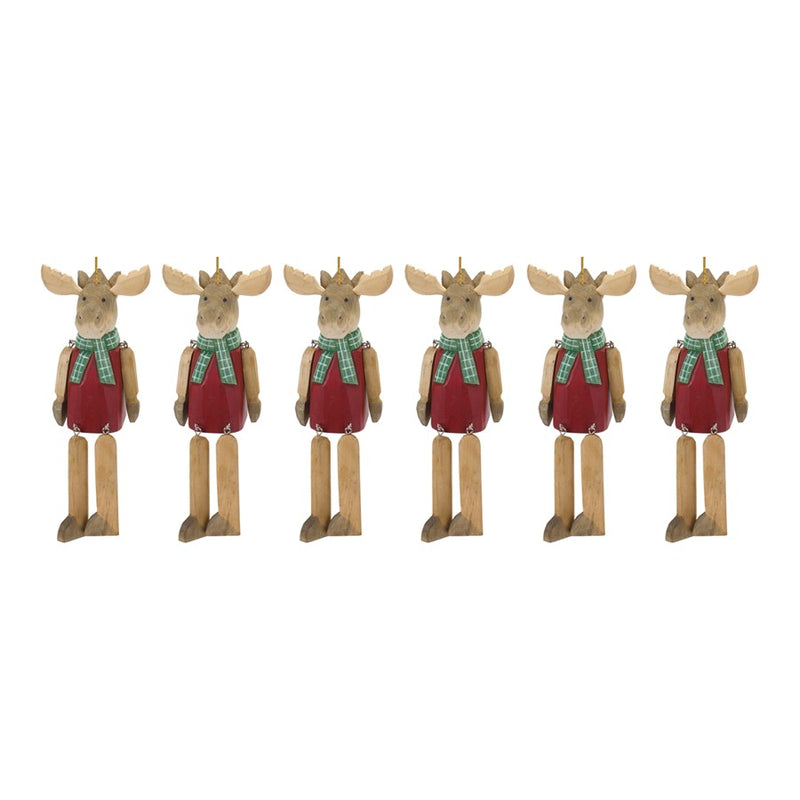 Melrose International Dangle Moose Ornament, Set of 6, Red/Brown