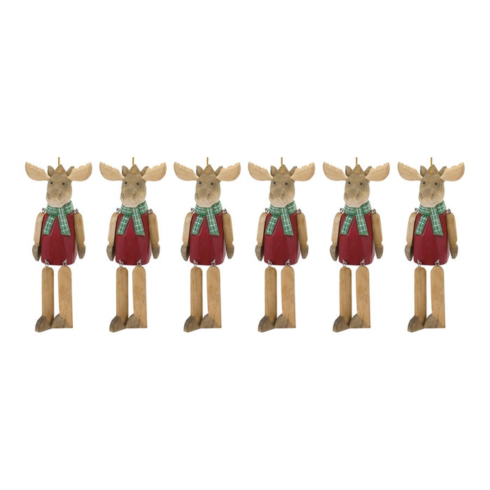 Melrose International Dangle Moose Ornament, Set of 6, Red/Brown