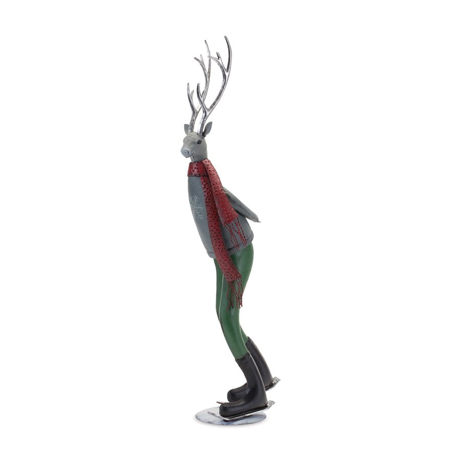Melrose Iron Metal Skating Deer Decor, Set of 2, Grey/Green - 86069DS
