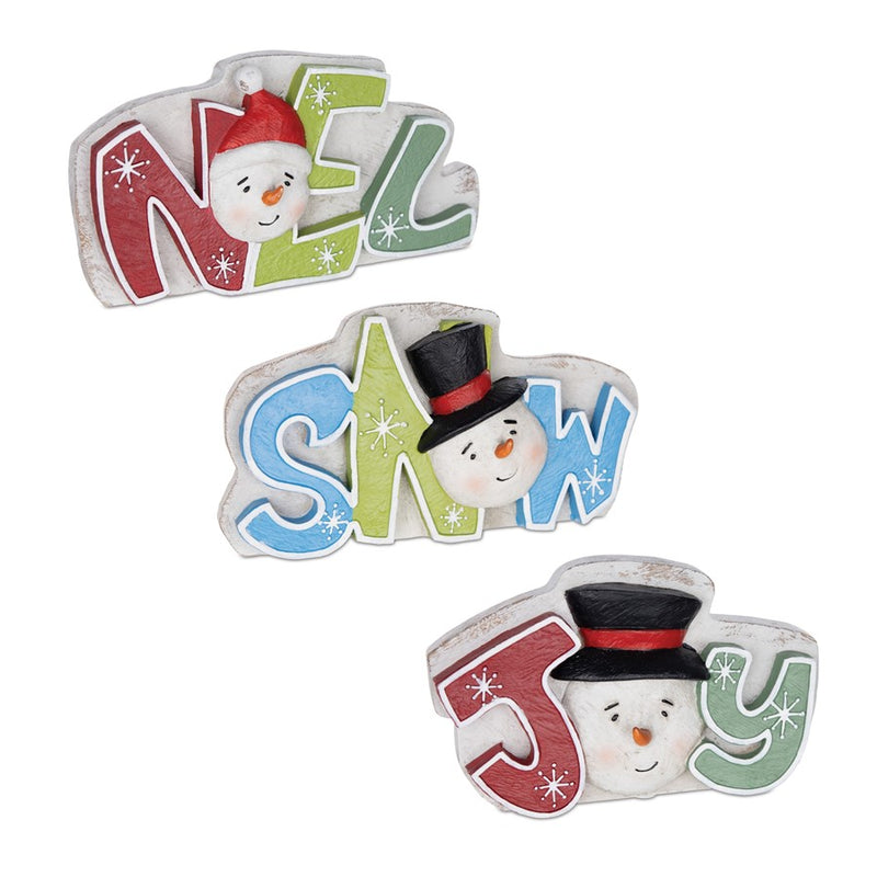 Melrose Snowman Noel Joy Snow Tabletop Sign, Set of 3, Blue/Green - 86077DS