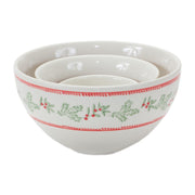 Melrose International Stoneware Mistletoe Bowl, Set of 3, White - 86082DS