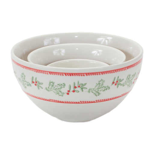 Melrose International Stoneware Mistletoe Bowl, Set of 3, White - 86082DS