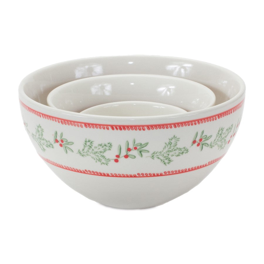 Melrose International Stoneware Mistletoe Bowl, Set of 3, White - 86082DS