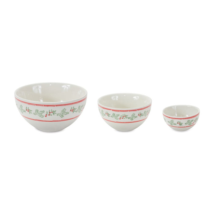Melrose International Stoneware Mistletoe Bowl, Set of 3, White