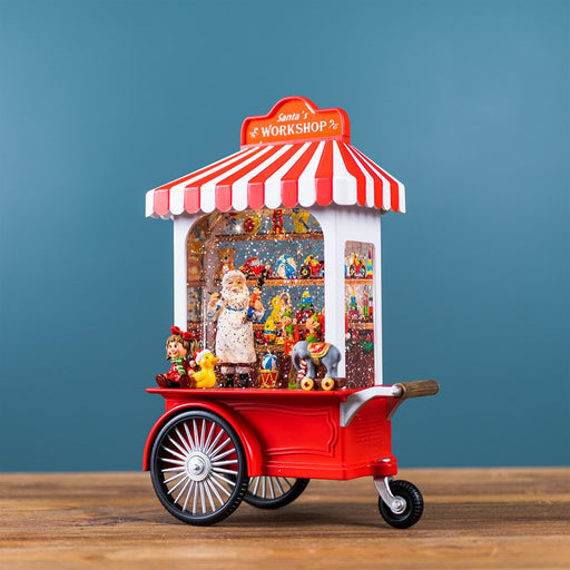 Melrose LED Snow Globe Santa's Workshop Stand 10.75"H, Red/White