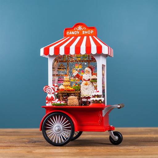 Melrose LED Snow Globe Santa's Candy Stand 10.75"H, Red/White