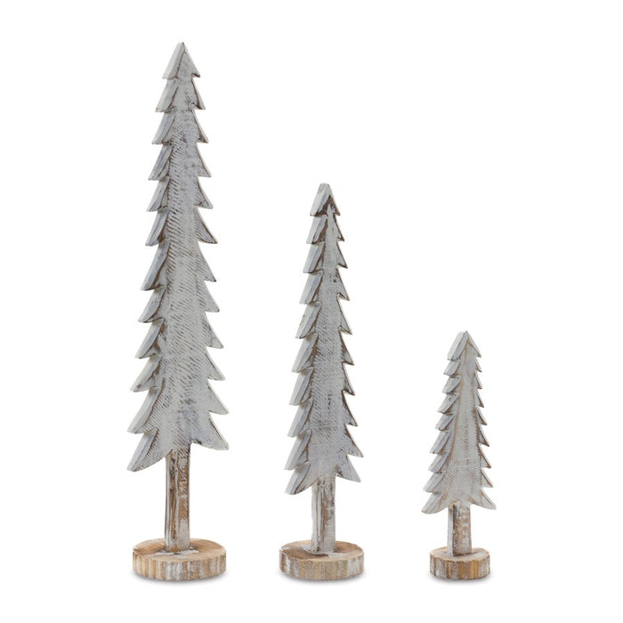 Melrose International Wood Tabletop Pine Tree, Set of 6, White/Brown - 86090DS