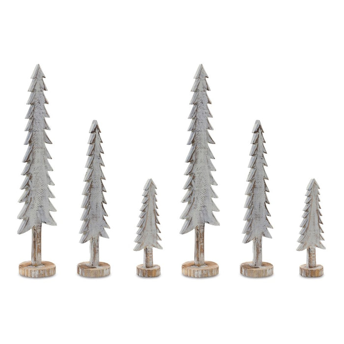 Melrose International Wood Tabletop Pine Tree, Set of 6, White/Brown