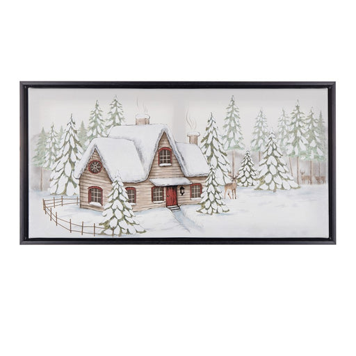 Melrose Framed Winter Scene Canvas Wall Art 25"L, White/Green - 86097DS
