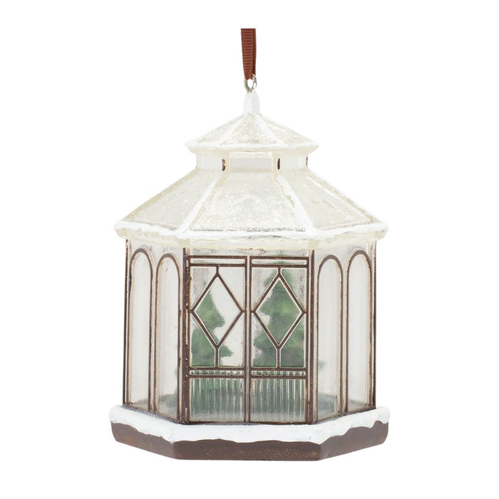 Melrose Winter Gazebo Ornament, Set of 4, Brown/White/Green - 86109DS