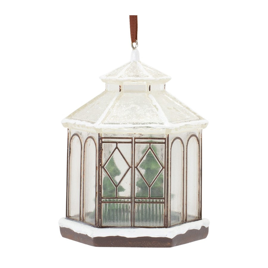 Melrose Winter Gazebo Ornament, Set of 4, Brown/White/Green - 86109DS