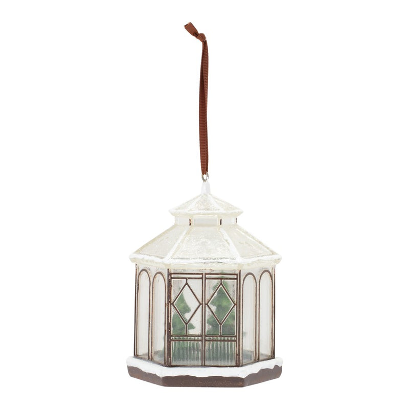 Melrose Winter Gazebo Ornament, Set of 4, Brown/White/Green