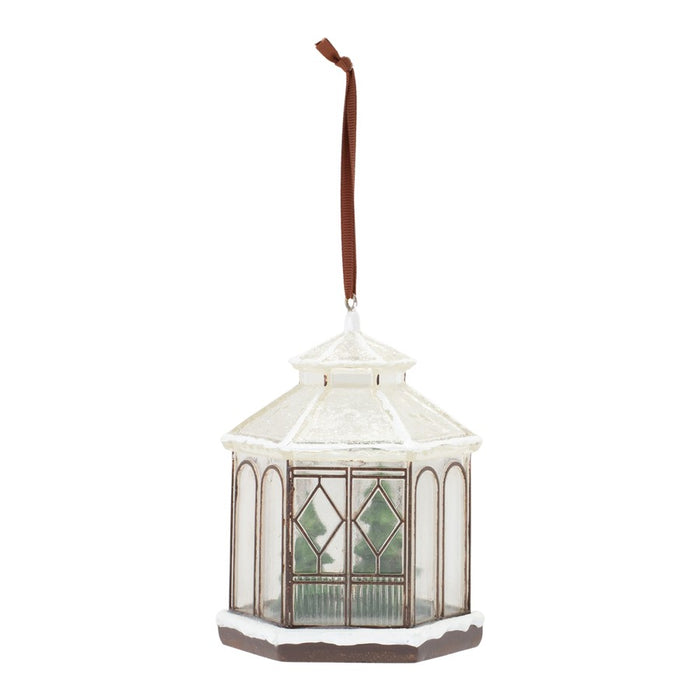 Melrose Winter Gazebo Ornament, Set of 4, Brown/White/Green