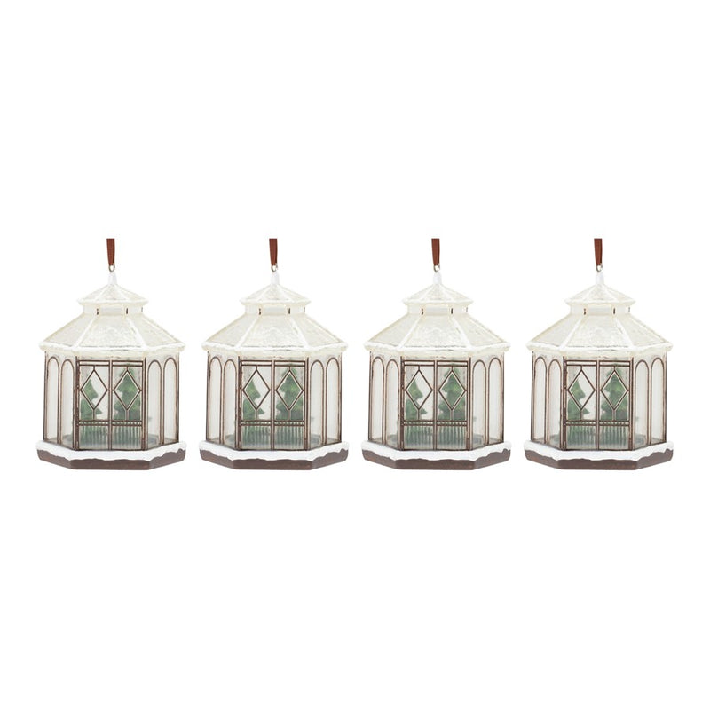 Melrose Winter Gazebo Ornament, Set of 4, Brown/White/Green