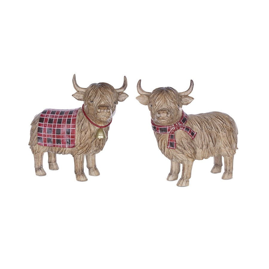 Melrose Int. Highland Cow Winter Figurine, Set of 2, Red/Brown - 86110DS