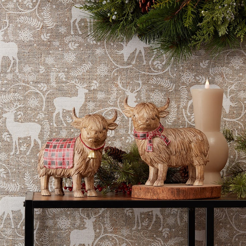 Melrose Int. Highland Cow Winter Figurine, Set of 2, Red/Brown