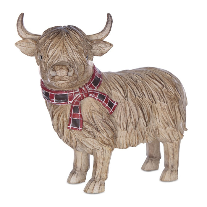 Melrose Int. Highland Cow Winter Figurine, Set of 2, Red/Brown