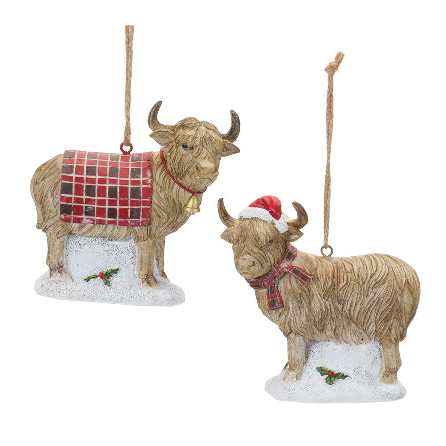 Melrose International Highland Cow Ornament, Set of 6, Brown/Red - 86111DS