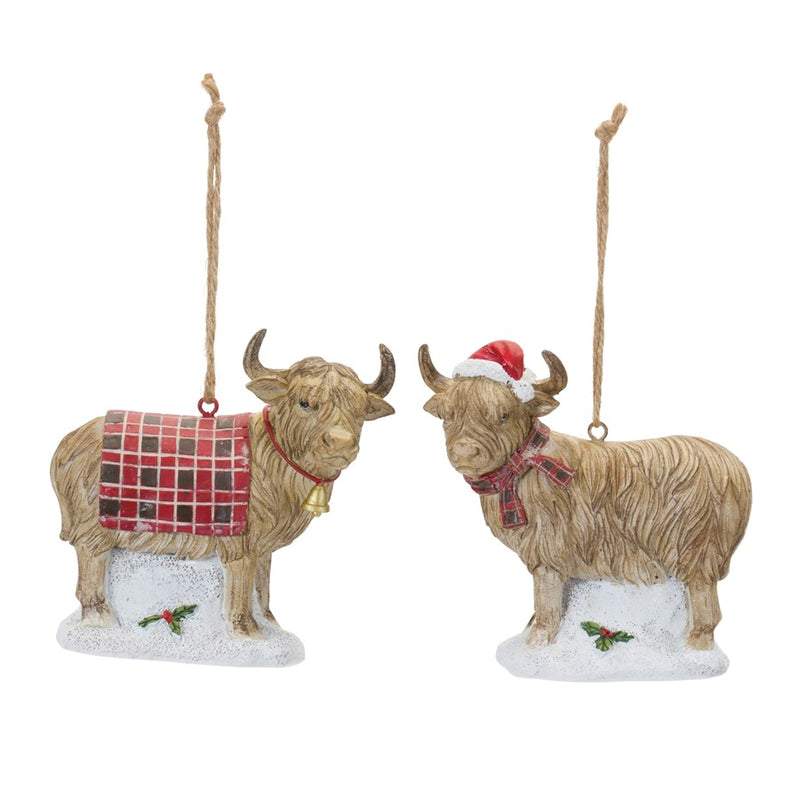 Melrose International Highland Cow Ornament, Set of 6, Brown/Red