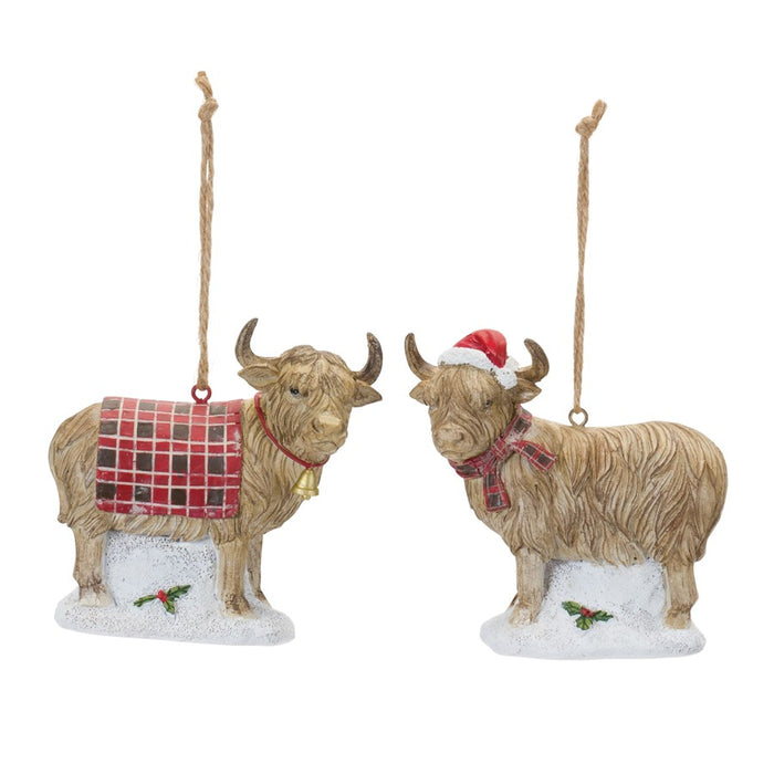 Melrose International Highland Cow Ornament, Set of 6, Brown/Red