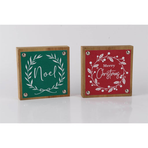 Melrose Holiday Sentiment Sign/Faux Leather Accent, Set/6, Green/Red - 86118DS