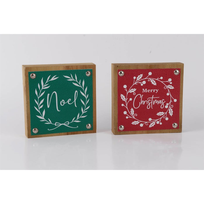 Melrose Holiday Sentiment Sign/Faux Leather Accent, Set/6, Green/Red - 86118DS