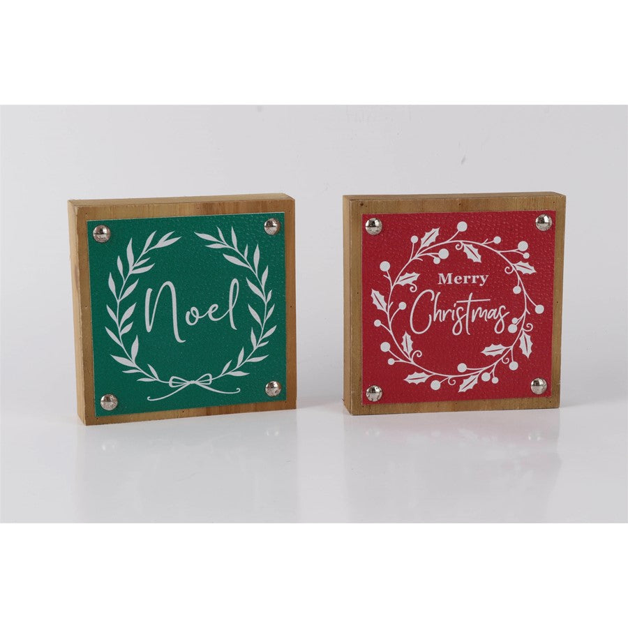 Melrose Holiday Sentiment Sign/Faux Leather Accent, Set/6, Green/Red - 86118DS