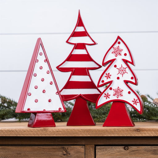 Melrose International Whimsical Tabletop Tree, Set of 3, White/Red