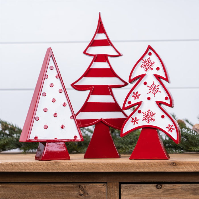 Melrose International Whimsical Tabletop Tree, Set of 3, White/Red