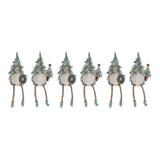 Melrose Pine Tree Gnome Shelf Sitter Figurine, Set of 6, Green/White/B