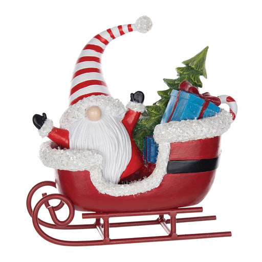 Melrose Santa Gnome, Sleigh Figurine, Set of 2, Red/White/Green - 86129DS