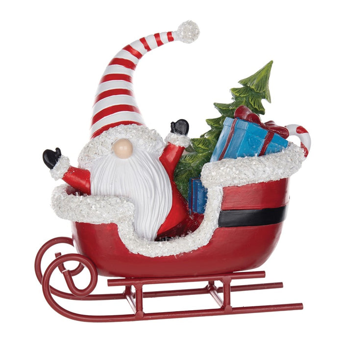 Melrose Santa Gnome, Sleigh Figurine, Set of 2, Red/White/Green - 86129DS