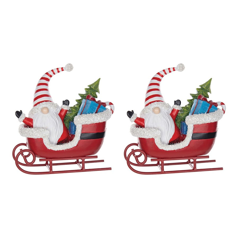 Melrose Santa Gnome, Sleigh Figurine, Set of 2, Red/White/Green