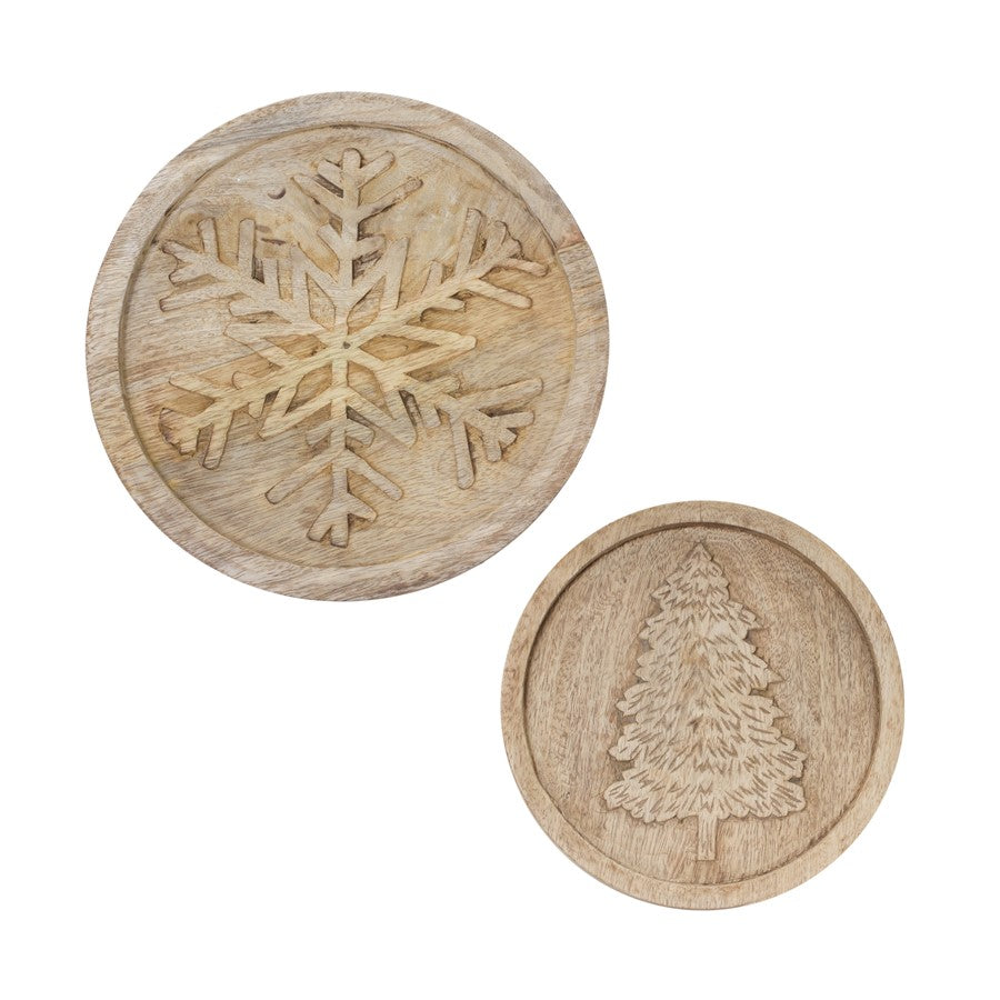Melrose International Natural Wood Holiday Trivet, Set of 2, Brown - 86134DS