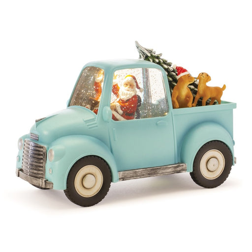 Melrose LED Snow Globe Truck/Santa/Dogs 8.75"H, Blue/Green - 86135DS