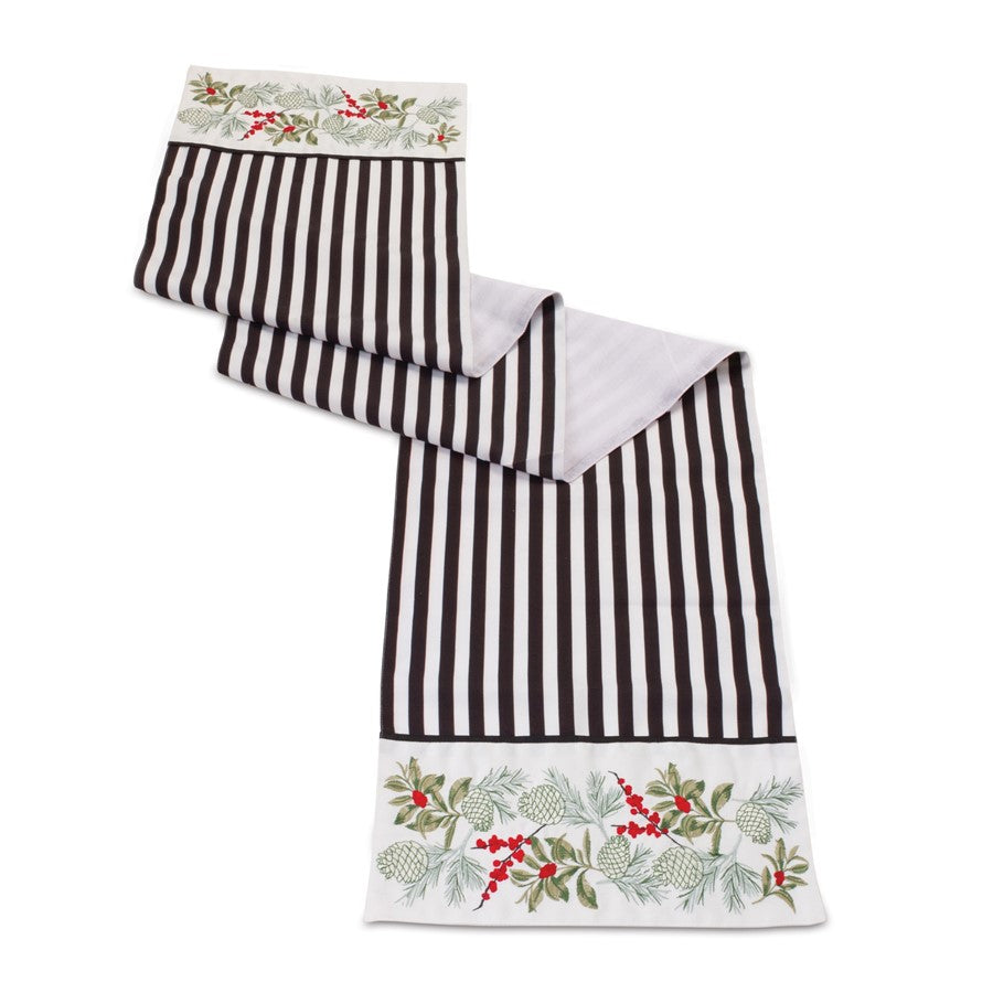 Melrose International Striped Holiday Table Runner 72"L, Black/White - 86140DS