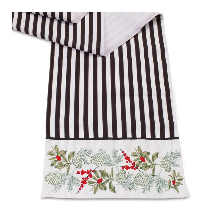 Melrose International Striped Holiday Table Runner 72"L, Black/White