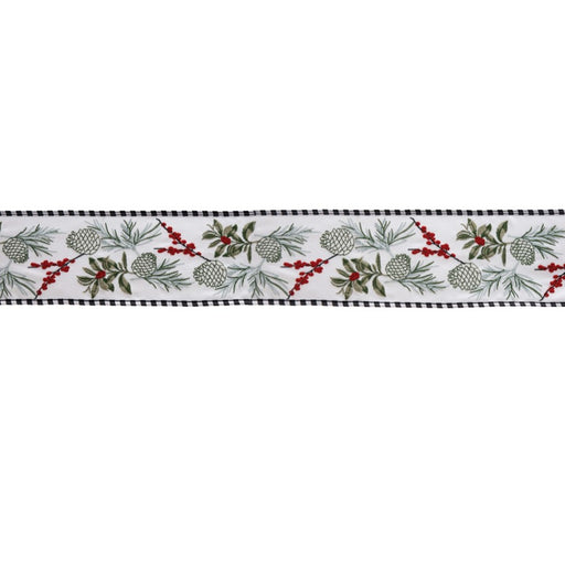 Melrose International Wired Polyester Ribbon 4"x5 yds, White/Green/Red - 86142DS