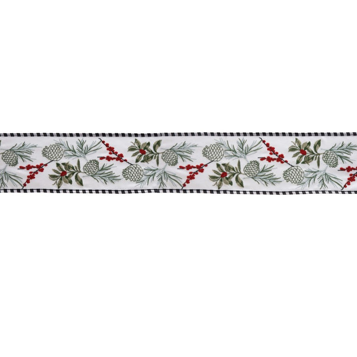 Melrose International Wired Polyester Ribbon 4"x5 yds, White/Green/Red - 86142DS