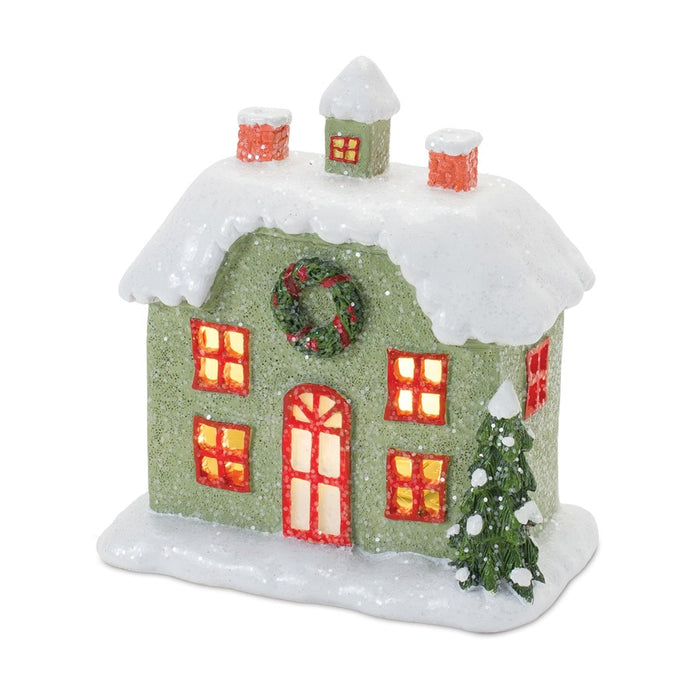 Melrose Lighted Winter Village Houses, Set of 2, Red/Green