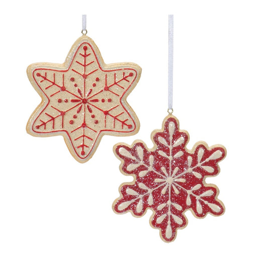 Melrose Gingerbread Snowflake Cookie Ornament, Set of 12, Red/White - 86157DS