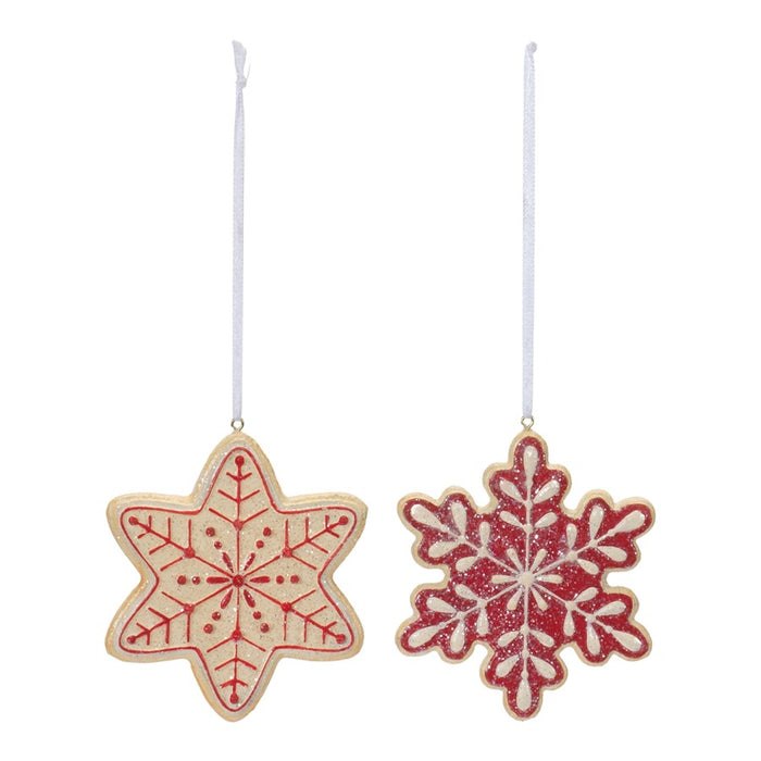 Melrose Gingerbread Snowflake Cookie Ornament, Set of 12, Red/White