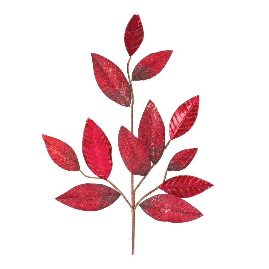 Melrose International Glittered Leaf Spray, Set of 2, Red - 86169DS