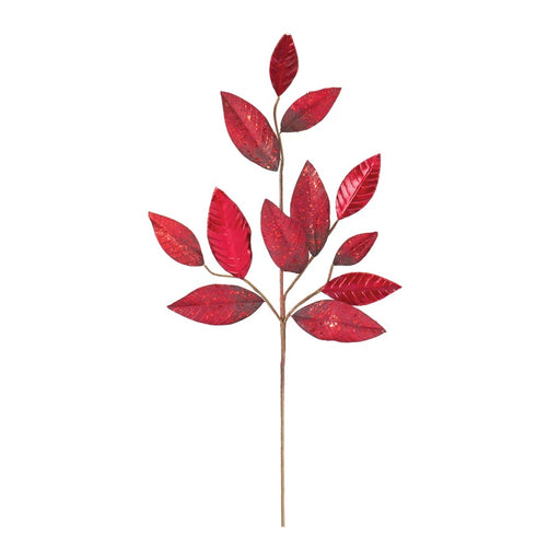 Melrose International Glittered Leaf Spray, Set of 2, Red