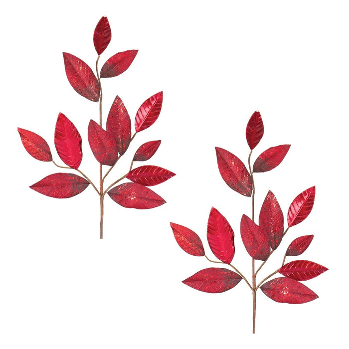 Melrose International Glittered Leaf Spray, Set of 2, Red