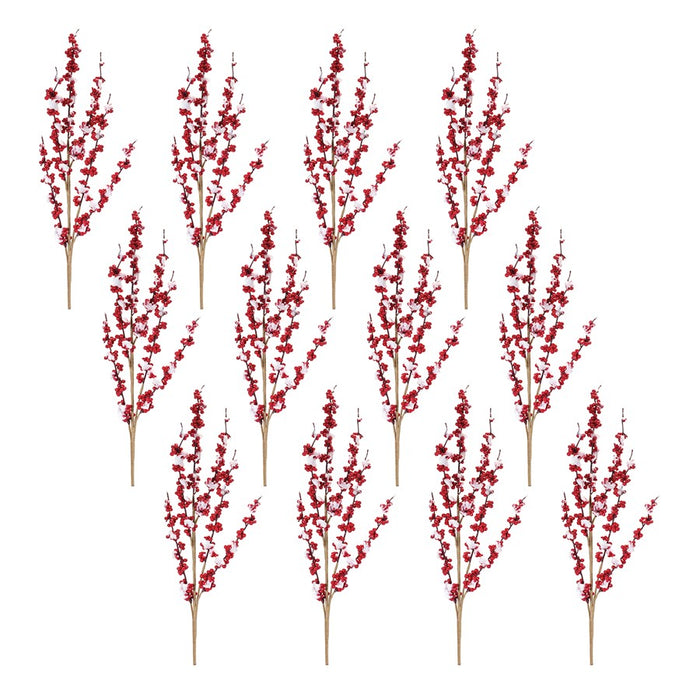 Melrose International Flocked Berry Twig Spray, Set of 12, Red