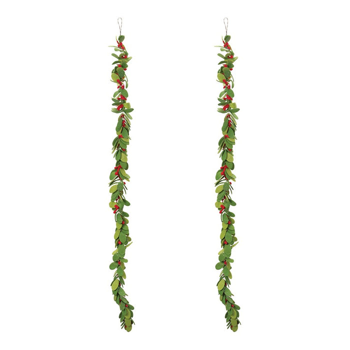 Melrose Fabric Mistletoe String Garland, Set of 2, Green/Red