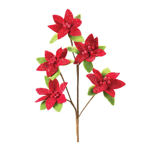 Melrose Glittered Poinsettia Flower Spray, Set of 6, Red/Green - 86175DS